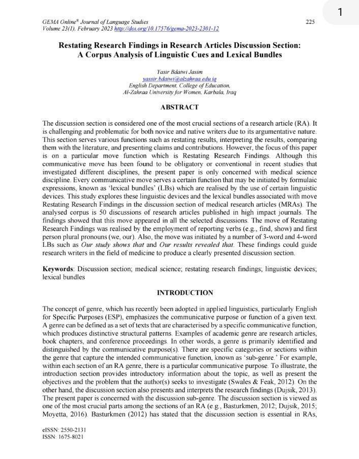 A teacher in the English Language Department publishes scientific research in Scopus containers