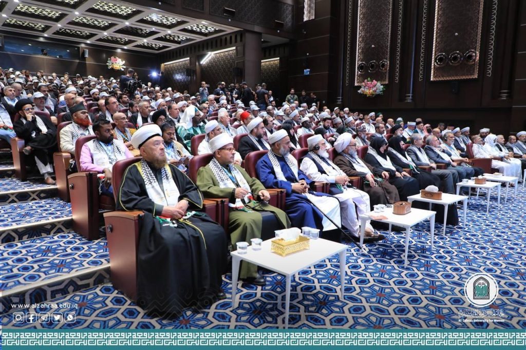 انعقاد مؤتمر نداء الأقصى الدولي الثاني الذي أقيم برعاية الأمانة العامة للعتبة الحسينية المقدسة في جامعة الزهراء (عليها السلام) للبنات