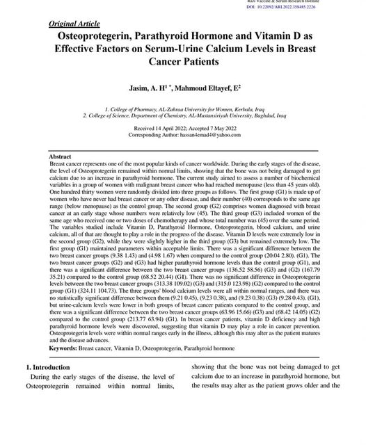 بحث علمي جديد لجامعة الزهراء (ع) / كلية الصيدلة على صفحات مستوعبات سكوباس وكلاريڤت العالمية.