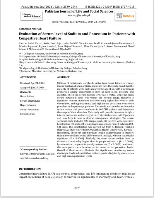 Evaluation of Serum level of Sodium and Potassium in Patients with Congestive Heart Failure